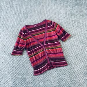 adorable vintage y2k old navy colorful pink striped babydoll short sleeve blouse